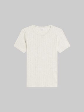 LESET Pointelle Slim Fit Classic Cotton Tee in White Size XS Neutral Capsule